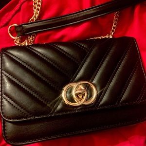 NEW Shein Black & Gold Crossbody Leather Bag